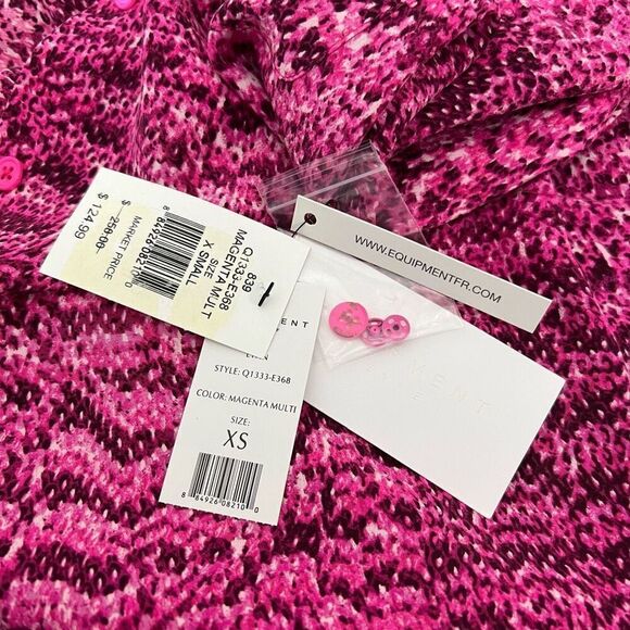 Equipment New w Tags ! Magenta XSmall Multi Silk Snakeskin Buttoned Tunic Blouse - Picture 5 of 12